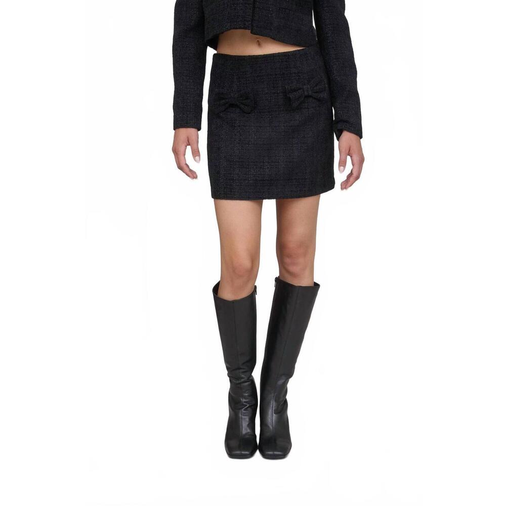 NEW THE WORKSHOP STUDIO mia bow detail tweed mini skirt in black